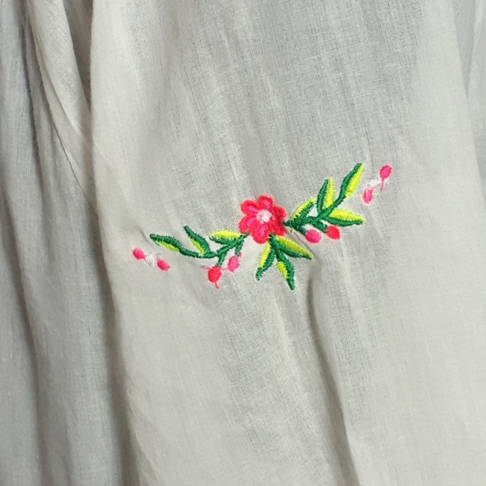 Peasant Bohemian Voile Sheer Cotton Embroidered Top Retro 70s Beachy Festival - Picture 6 of 12